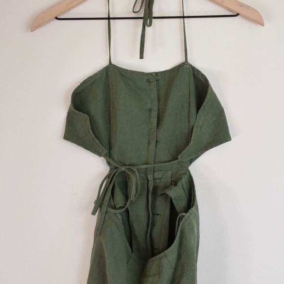 Urban Outfitters Halter Tie, Button-up, Midi, Linen Dress, Green, Size S - Picture 4 of 4